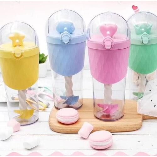 Baby Mixing Cup with Straw 500ML Cute Cartoon Print Milk Juice Water Bottle for Kids Drink Water Creative Birthday Gift
