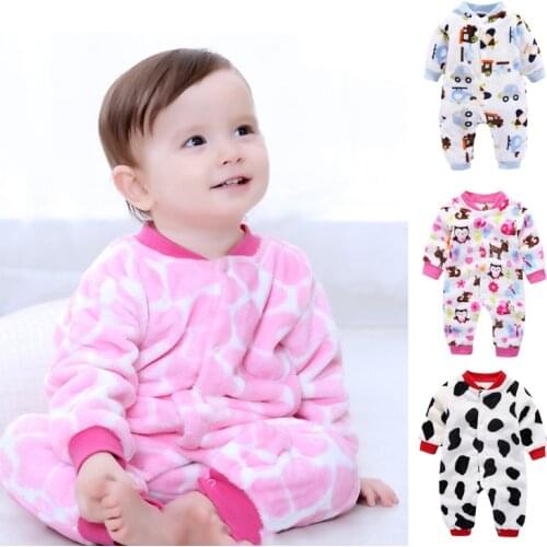 New Born Baby Spring-autumn Clothing Baby Boys Girls Long Sleeved Cartoon Rompers Winter Fleece Warm Climbing Jumpsuit Pajamas