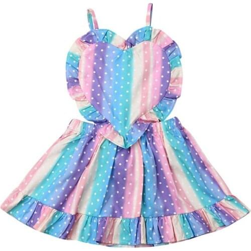 Toddler kids Summer Dot print Lovely Baby Girls Sundress Rompers Fashion Ruffle Heart pattern Colorful party princess dress 1-5Y
