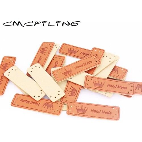 CMCYILING Handmade Letter Pattern PU Leather Tags Rectangle Embossed Label DIY Brown Flag Labels For Garment Sewing Accessories