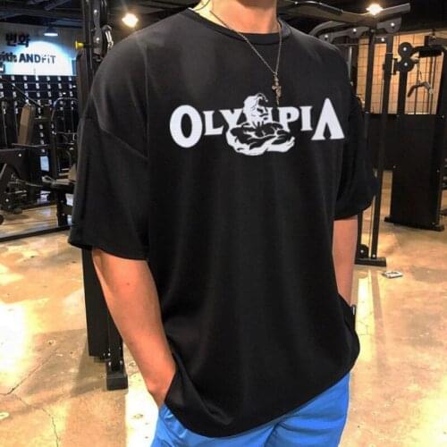 T-shirt Men Summer Gyms Fitness Bodybuilding Loose Cotton New T-shirt Male Workout Black Tees Tops Casual Print Brand Clothes