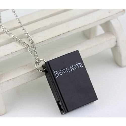 Hot Japanese Death Note Shape Black Suqare Quartz Pocket Watch For Men Small Little Necklace Children Deathnote Watch Wholesale