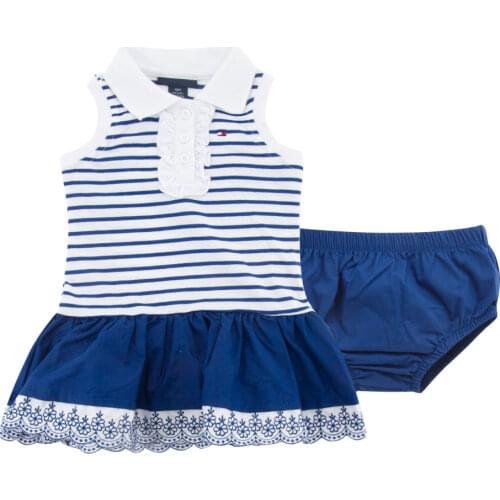 Honeyzone Summer DressStripe Pelele Baby Girls Newborns Clothes Kids Cute Vestidos Infant Robe Plain Blue Floral Neckline Платья