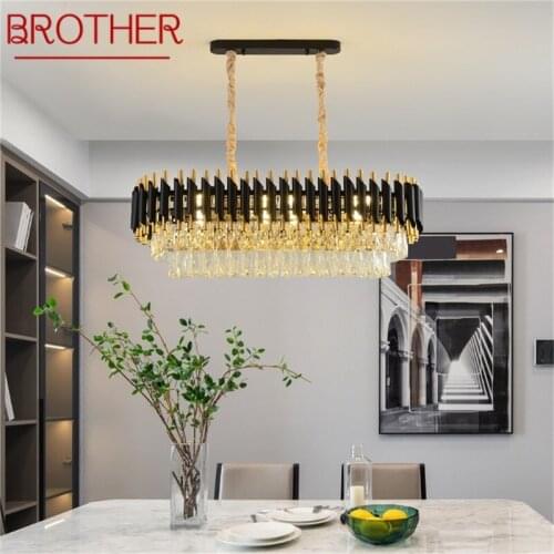 BROTHER Black Chandelier Fixtures Postmodern Luxury Crystal Rectangle Pendant Lamp Light Home LED for Living Dining Room
