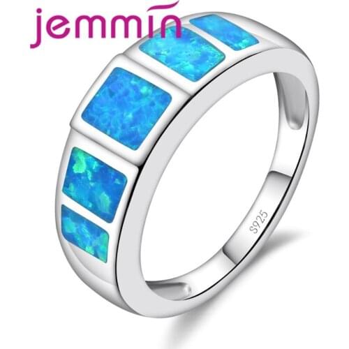 New Trendy Simple Wide Ring Geometric Blue Fire Opal Stone 925 Sterling Silver Ring for Women Best Jewelry Decoration