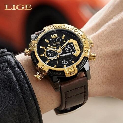 LIGE 2021 Luxury Mens Sport Watches Military Waterproof Digital Alarm Chronograph Quartz Wristwatch Male Clock Relogio Masculino