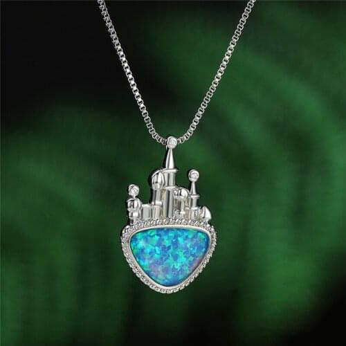 Cute Female Crystal Stone Pendant Necklace Classic Silver Color Chain Necklace For Women Trendy Opal Love Heart Wedding Necklace