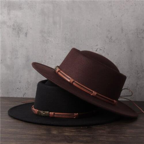 Fashion Women Men Flat Fedora Hat Lady Tassel Pork Pie Hat Gentleman Porkpie Top Jazz Hat