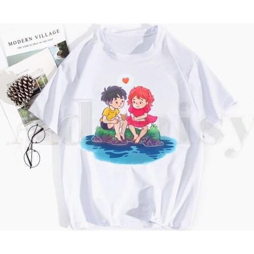 Ponyo on The Cliff Miyazaki Hayao Studio Ghibli Mens Casual Printing Mens T-shirt Short Sleeved T-shirt Mens Shirt T Shirt