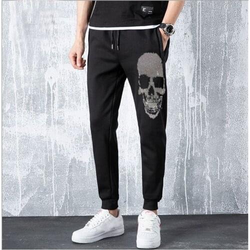 Top Quality cotton trousers Rhinestones Women Men Jogging Skull Pants Hip hop Streetwear Men Hot drill sweatpants