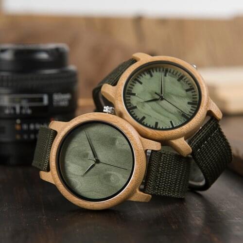 BOBO BIRD Green Nylon Watch Men Band Bamboo Case Quartz Movement Male Wristwatch Accept Dtop Shipping