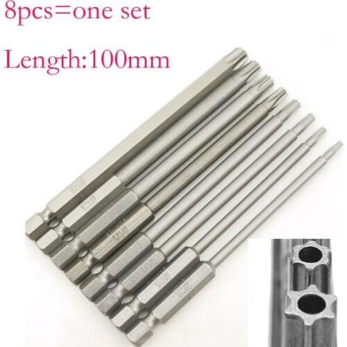 8Size/Set 100mm Length Magnetic Torx Screwdriver Bits Set Electric Screwdriver T8-T40