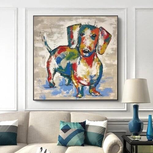 Cuadros Dachshund Dog Canvas Paintings Abstract Dog Wall Art Poster and Print Graffiti Art Animal Wall Paintings for Kids Room