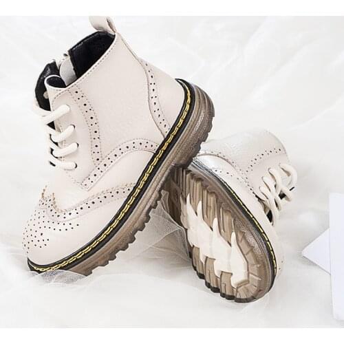 2021 Autumn Girls Boots Leather Waterproof Kid Teens Boots Shoes Fashion Solid Color Zip Rome Big Boys Martin Boots White Black