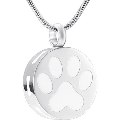 Dog Bone and Paw Engraved Cremation Jewelry Round Pet Funeral Urn Necklace Stainless Steel Dog Ashes Holder Cremation Necklace