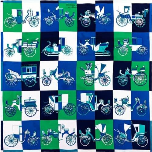 POBING Manual Hand Rolled Twill Silk Scarf Women Carriage Square Scarves Echarpes Foulards Femme Wrap Lady Bandana Hijab 90CM