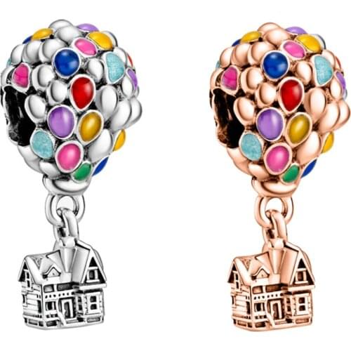 Hot air balloon house Beads Princess castle Pendant Fit Original Pandora Charms Bracelet Women Jewelry Pulseiras Accessories DIY