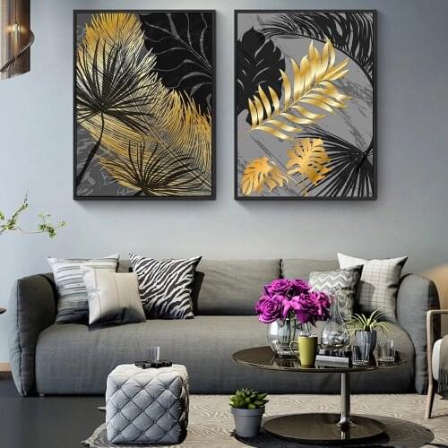Cold Rain-prints Scandinavian Style Poster Golden Leaf Art Plant Abstract Painting Nordic Art Turtle Leaf Pictures Home Decor