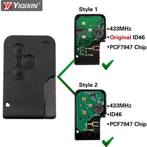 YIQIXIN Remote Key Card For Renault Megane 2 3 II Scenic II Grand Scenic 2003 2004 2005 2006 2007 2008 433Mhz PCF7947 Chip ID46