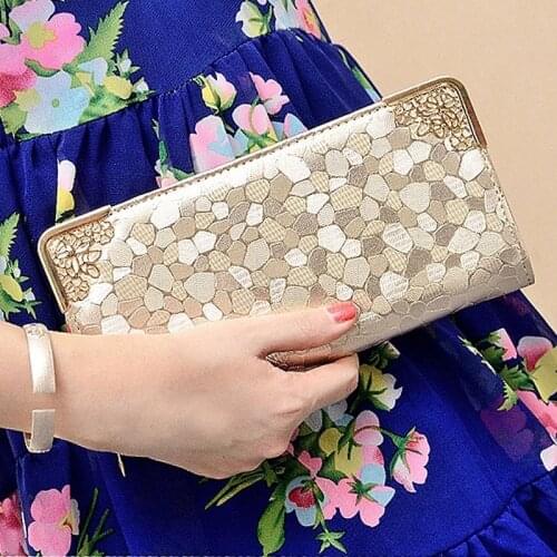 Luxury Famous Brand Clutch Bag Gold Silver PU Leather Female Money Wallets Long Women Purse Women Evening Party Bags Hot