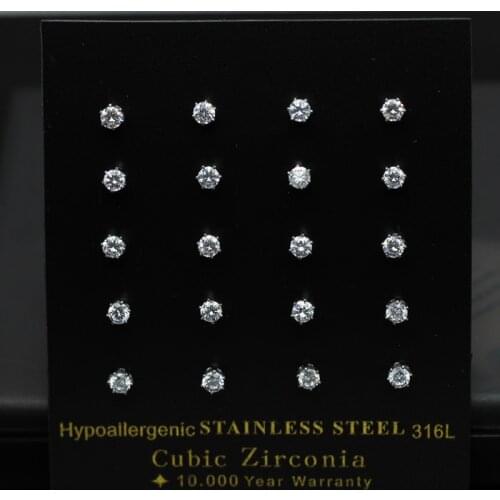 LUXUSTEEL Stainless Steel Earrings For Women 10Pairs/Card Round Cubic Zirconia Earring Sets Brinco Female 2020 Wedding Earrings