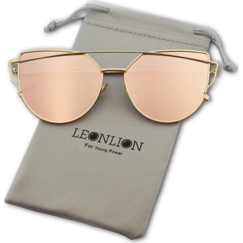 LeonLion Brand Designer Cat eye Sunglasses Women Vintage Metal Reflective Glasses For Women Mirror Retro Oculos De Sol Gafas