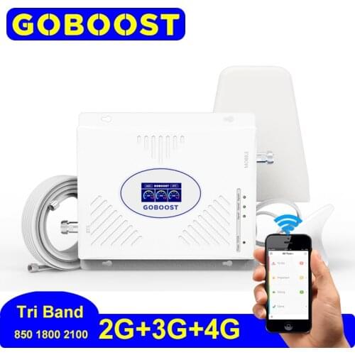 GOBOOST 4g Signal Amplifier Tri Band 850 1800 2100 Mhz Network For Mobile Cellular Repeater Gsm Lte Antennna Signal Booste Set
