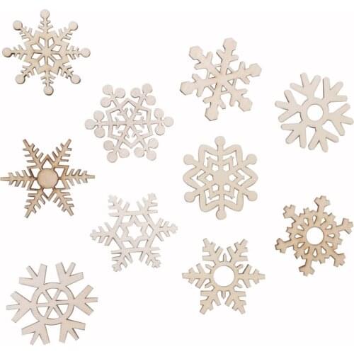 10Pcs Wood Christmas Snowflake Ornaments Rustic Christmas Decorations for Xmas Tree Hanging Pendant Party Festival Supplies