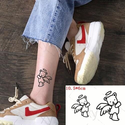 Waterproof Temporary Tattoo Sticker Cartoon Angel Bear Flash Tatoo Fake Tatto Small Size Body Art Hand Leg for Men Women Kids