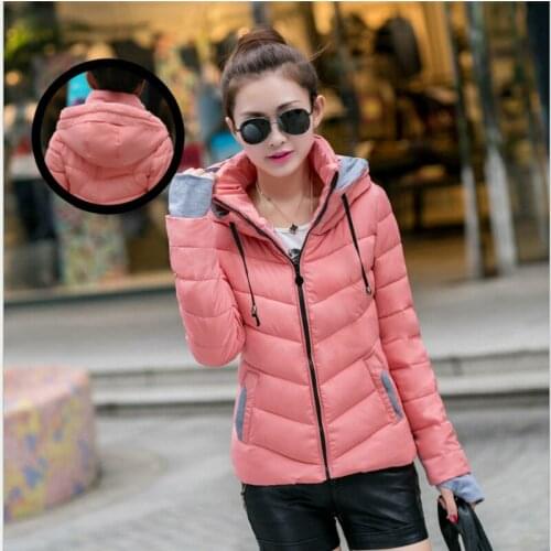 Women jacket fashion temperament collar cotton coat long sleeve short hooded winter new style ladies cotton suit slim jacket