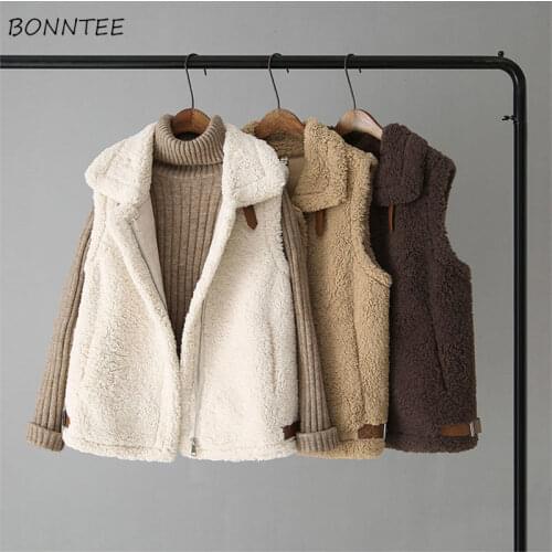 Waistcoats Women Trendy Solid Daily Casual Popular Vests 2020 Female Classy Clothing Warm BF Outwear Turn-down Collar Oversized