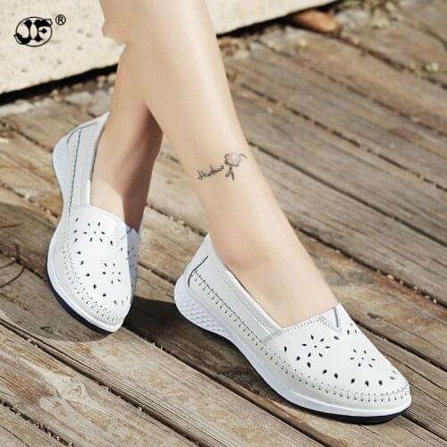 2019 Women Flats Ladies Slip-On Loafers Shoes Women Genuine Leather Casual Boat Shoes Party Flat Shoes Big Size