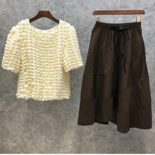 High Quality Womens Set 2021 Autumn Skirt Suit Ladies Knitted Pullovers+Large Swing Brown Skirt Sets Casual 2 Piece Sweater Set