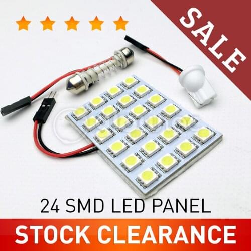 1Pcs White 24 Smd Led Panel 43x29 mm Car Auto Interior Reading Map Lamp Bulb Light Dome Festoon BA9S 3Adapter DC 12v GLOWTEC