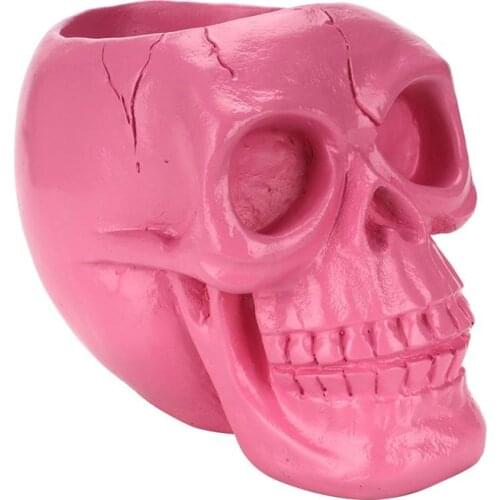 1PC Pink Skull Head Makeup Brush Pot Resin Pen Holder Pencil Storage Container Desktop Stationery Organizer Ornaments