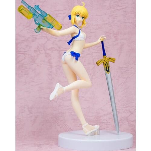 180mm Japanese origianl anime figure Fate FGO Saber swimsuit watergun action figure collectible model toys for boys
