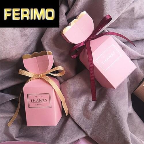 20pcs Ins Creative Pink Printed Thank you Candy Favor Boxes for Wedding Birthday and Baby Shower Party Gift Storage
