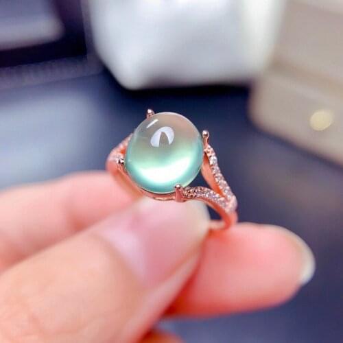 2021 new fashion Prehnite gemstone ring for women jewelry real 925 silver gold plated oval natural gem festival gift birthstone