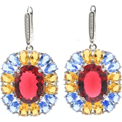 31x11mm Elegant Created Flowers Shape Created Red BLood Ruby For Ladies Silver Earrings Wholesale Drop Shipping