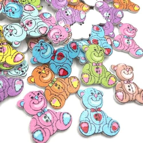 50pcs Mixed Printing Bear Sewing 2-Hole Wooden Button Scrapbooking Applique 29mm WB406