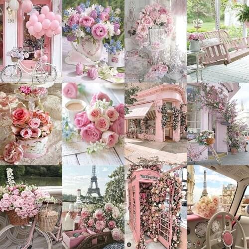 5d Diy Pink flower Diamonds embroidery painting full of round diamond home Decoration Holiday gifts