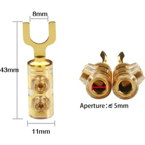 8Pcs HiFi Pure Copper Audio Spade Plug Gold-plated Solder-free Y Plug Amplifier Speaker Cable Connector