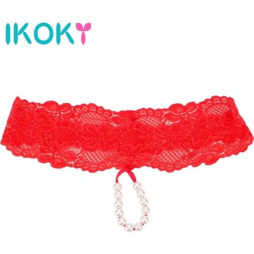 IKOKY Free Size Women Sexy Panties Lace Hollow Out T-pants Lingerie Pearl Female Erotic Apparel Transparent Underwear Sex Shop