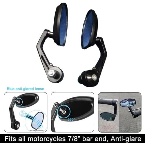 7/8 inches Handle Bar End Round Mirror Motorcycle Mirror Rear View Side Mirrors Moto Motorbike Scooters Rearview Blue Anti-glare