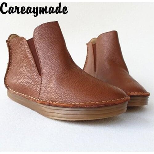 Careaymade-Genuine Leather Womens boots Original Flat Soft Thick Bottom Hand-made Retro-vintage Head Cowhide Single Shoes