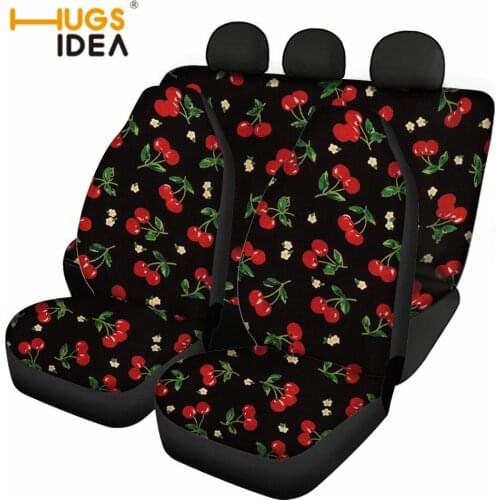 Front/Back Car Seat Covers 3D Cherry Print Universal Car Seat Set Cute Women Car Protector Seat Cushion Full Cover for Most Car