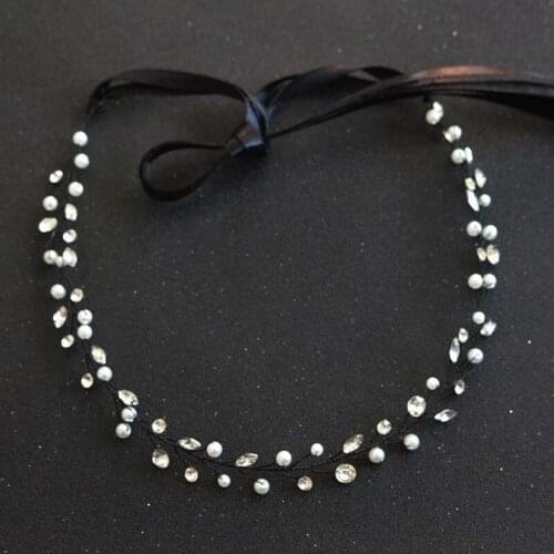 Long Women Wedding Black Color Hairbands Bridal Hair Jewelry Accessories Pearl Headbands Head Decoration Tiara For Bride