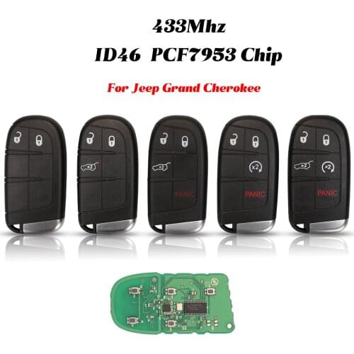 Jingyuqin 2/3/4/5 Buttons For Jeep Grand Cherokee 2014 - 2019 FOB 433MHz ID46 PCF7953 Chip Remote Control Car Key With Blade