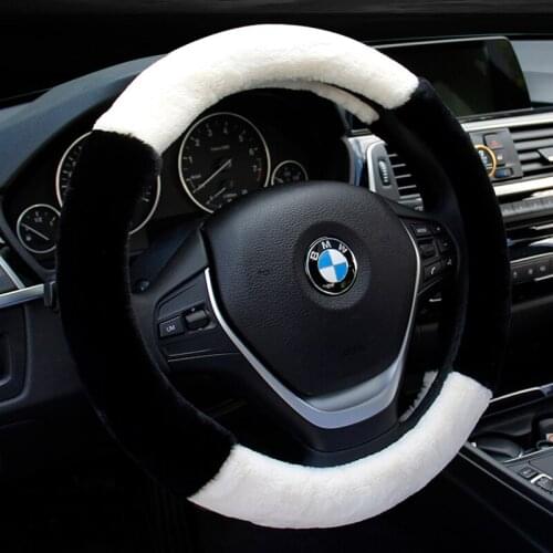 KKYSYELVA Warm Fur Plush Car steering wheel cover Winter Woolen Interior Accessories 38cm wool Auto Steering-wheel Covers