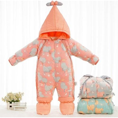 Warm Down Newborn Baby Rompers Hooded Toddler Boy One Piece Jumpsuit Outdoor Girls Onesies Clothes Kids Coverall Snowsuits